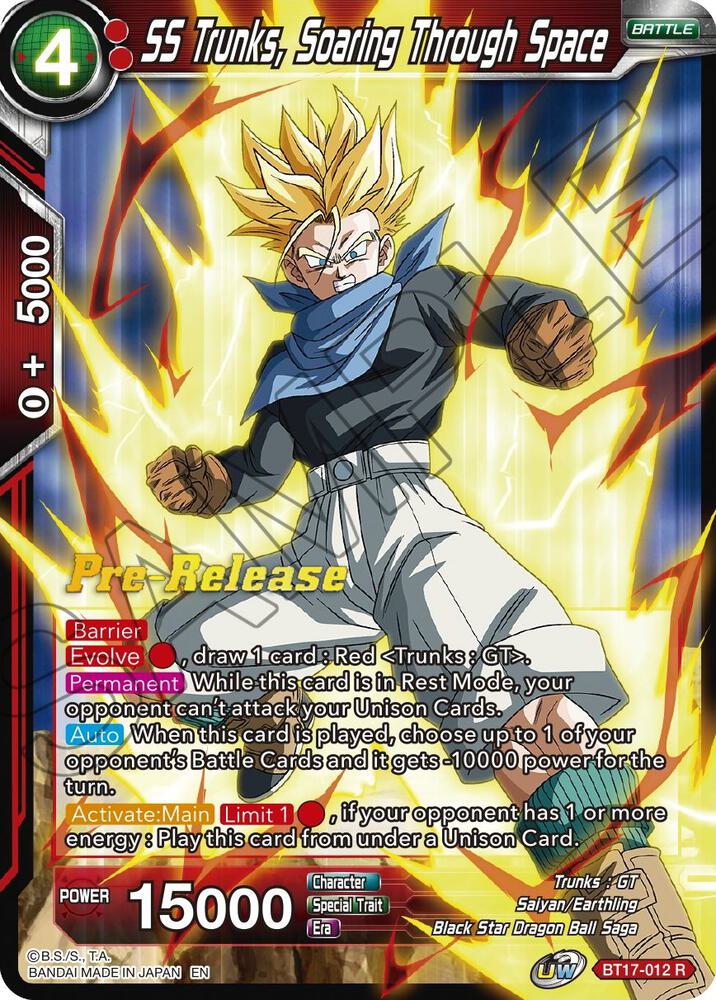 SS Trunks, Soaring Through Space BT17-012 card from Ultimate Squad Pre-Release Cards
