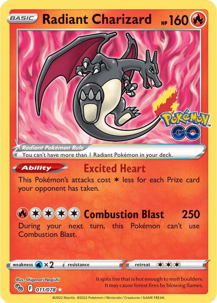 Radiant Charizard 011/078 card from Pokemon GO