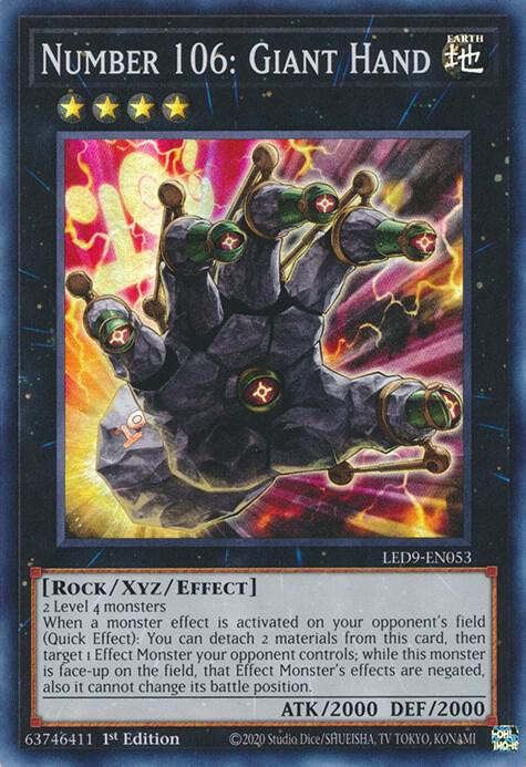 Number 106: Giant Hand LED9-EN053 card from Legendary Duelists: Duels From the Deep