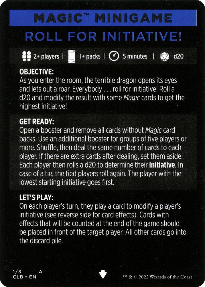 Magic Minigame: Roll for Initiative! 1 card from Commander Legends: Battle for Baldur's Gate