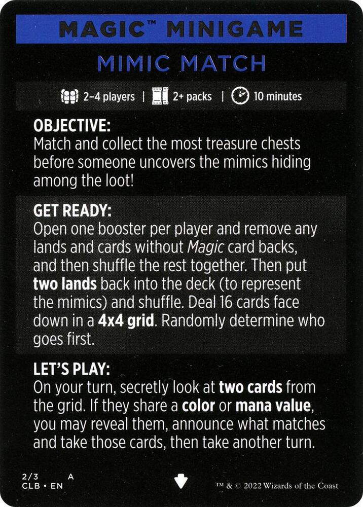 Magic Minigame: Mimic Match 2 card from Commander Legends: Battle for Baldur's Gate