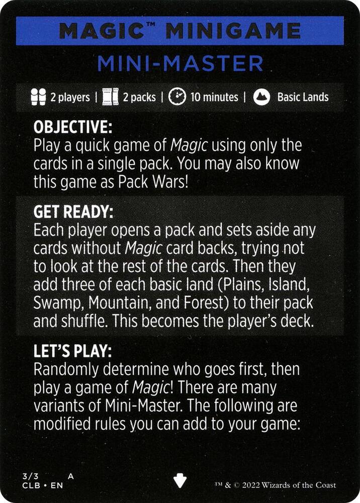 Magic Minigame: Mini-Master 3 card from Commander Legends: Battle for Baldur's Gate
