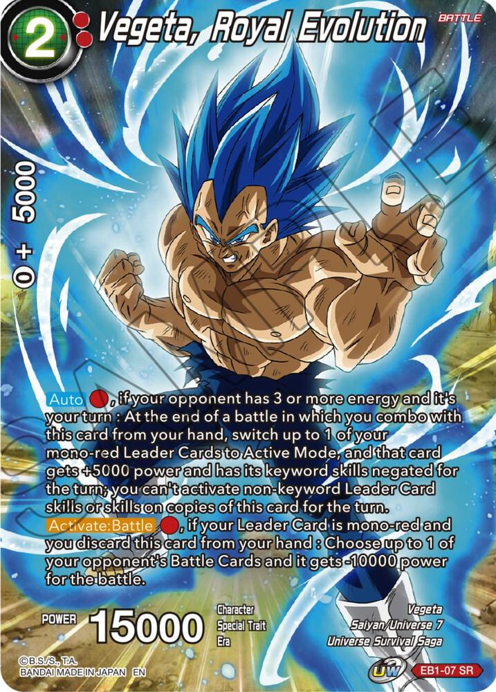Vegeta, Royal Evolution EB1-07 card from Theme Selection: History of Vegeta