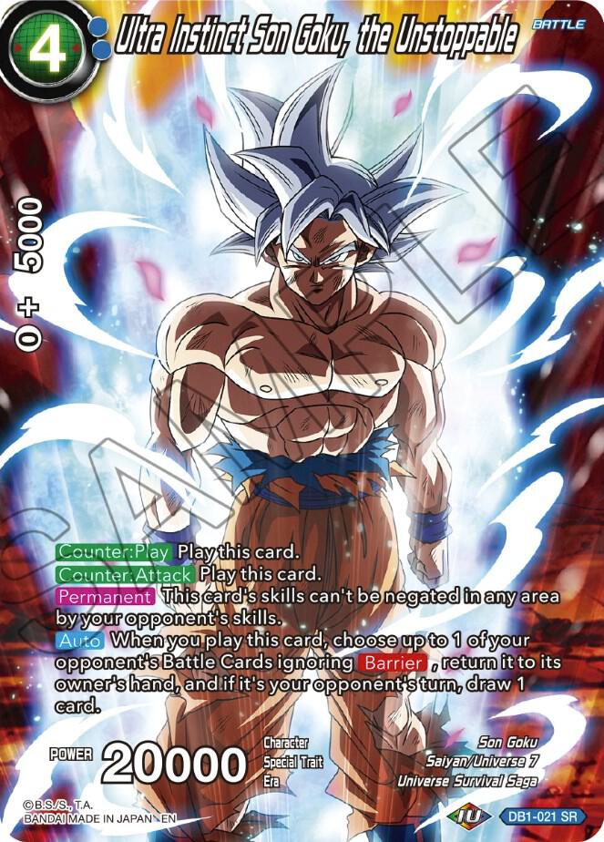 Ultra Instinct Son Goku, the Unstoppable DB1-021 card from Theme Selection: History of Son Goku