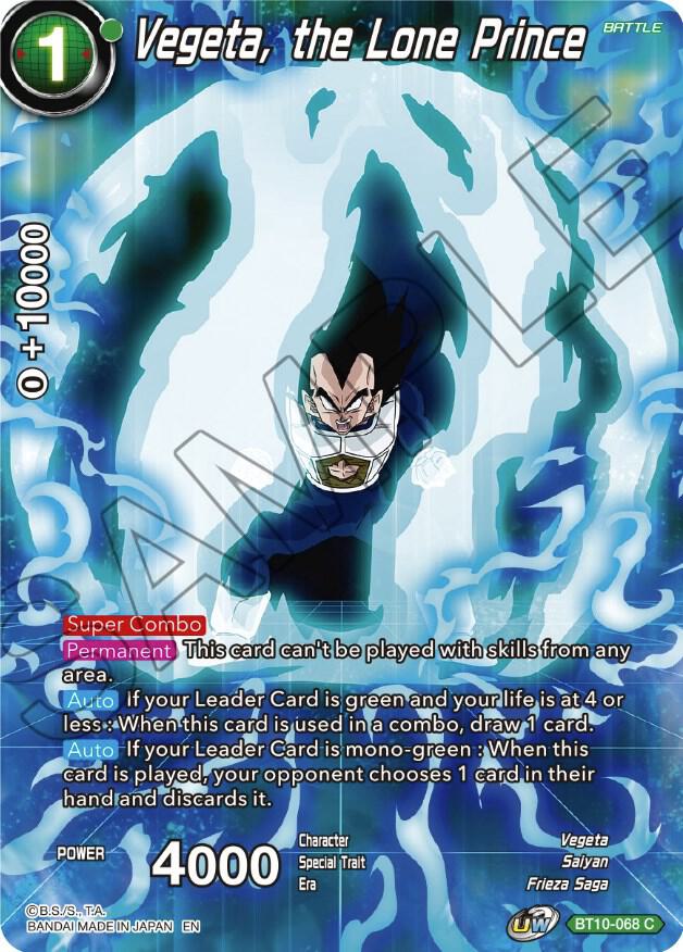 Vegeta, the Lone Prince BT10-068 card from Theme Selection: History of Vegeta