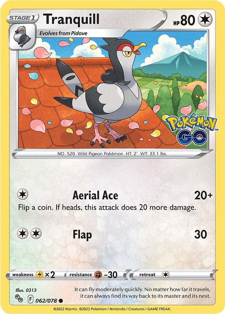 Tranquill 062/078 card from Pokemon GO