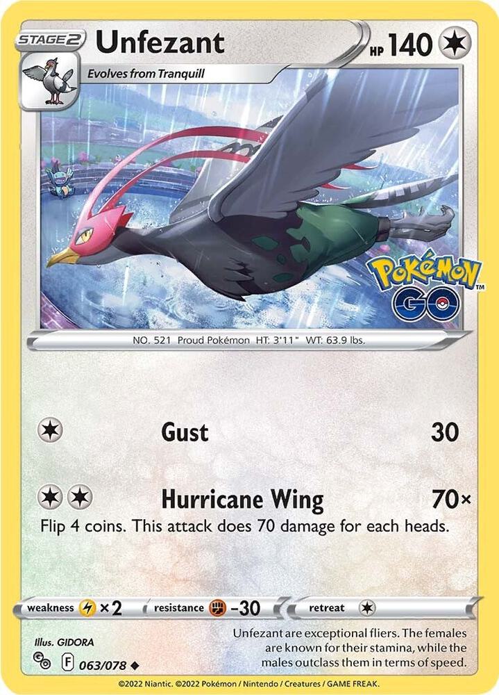 Unfezant 063/078 card from Pokemon GO