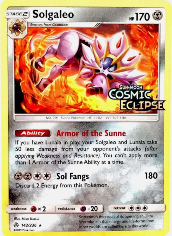 Solgaleo (Cosmic Eclipse Stamped) 142/236 card from Miscellaneous Cards & Products