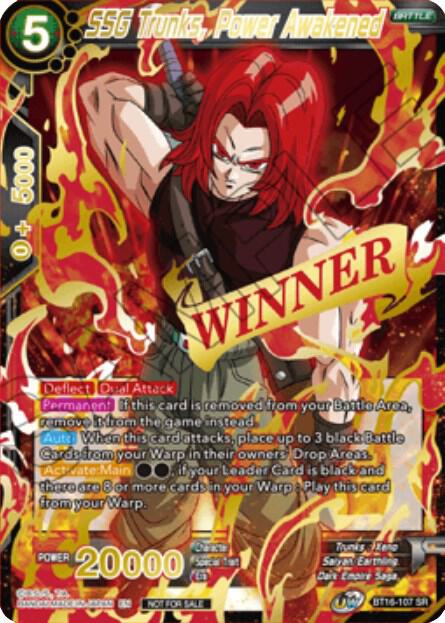 SSG Trunks, Power Awakened (Winner Stamped) BT16-107 card from Tournament Promotion Cards