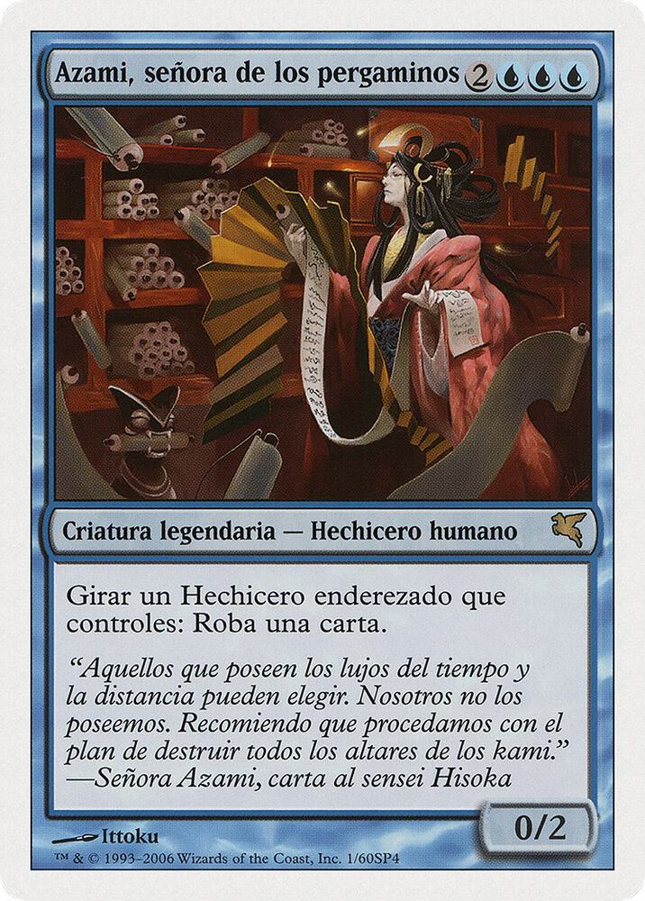 Azami, Lady of Scrolls (Spanish) - "Azami, señora de los pergaminos" H1 card from Magic Encyclopedia 2005 (Salvat/Hachette)