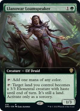 Llanowar Loamspeaker (Extended Art) 416 card from Dominaria United