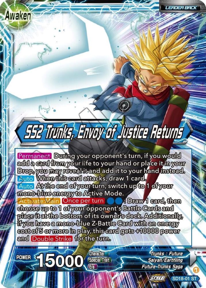 Trunks // SS2 Trunks, Envoy of Justice Returns (Silver Foil) SD18-01 card from Dawn of the Z-Legends