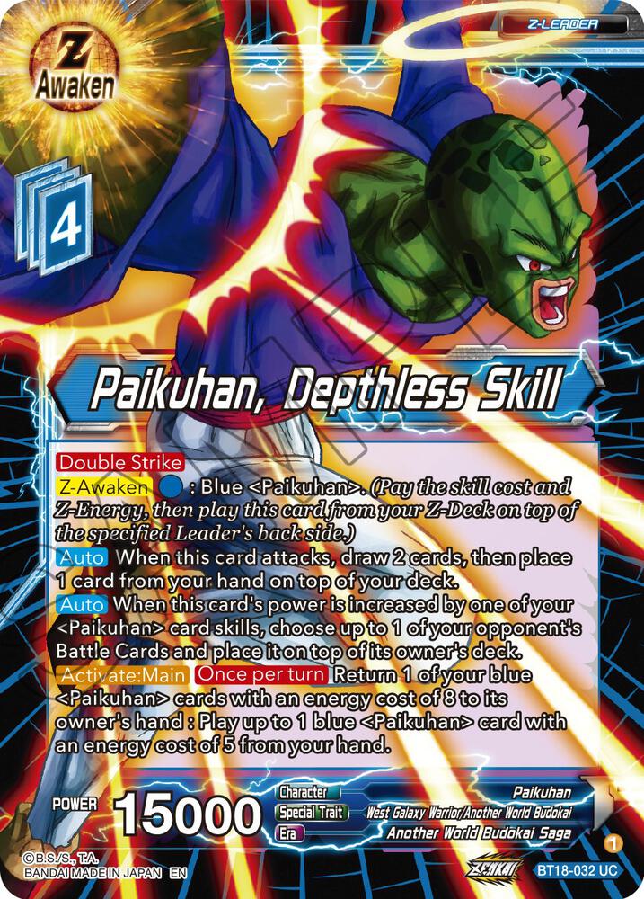 Paikuhan, Depthless Skill BT18-032 card from Dawn of the Z-Legends