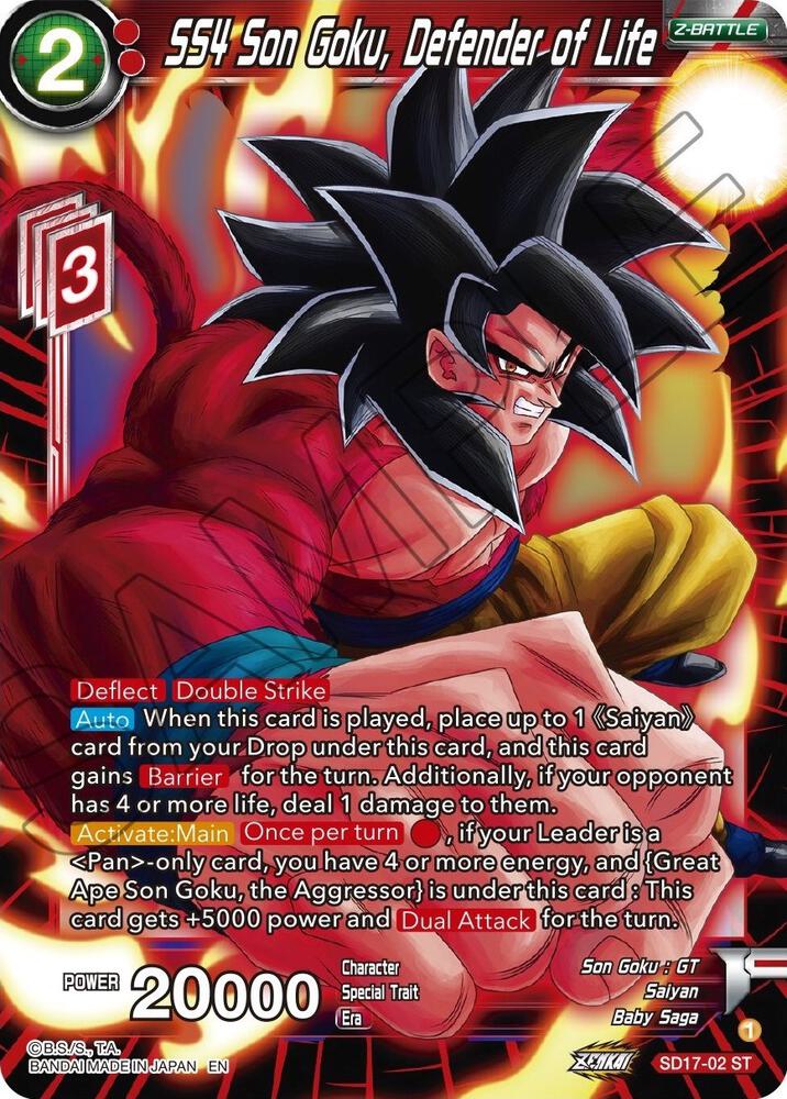 SS4 Son Goku, Defender of Life (Silver Foil) SD17-02 card from Dawn of the Z-Legends