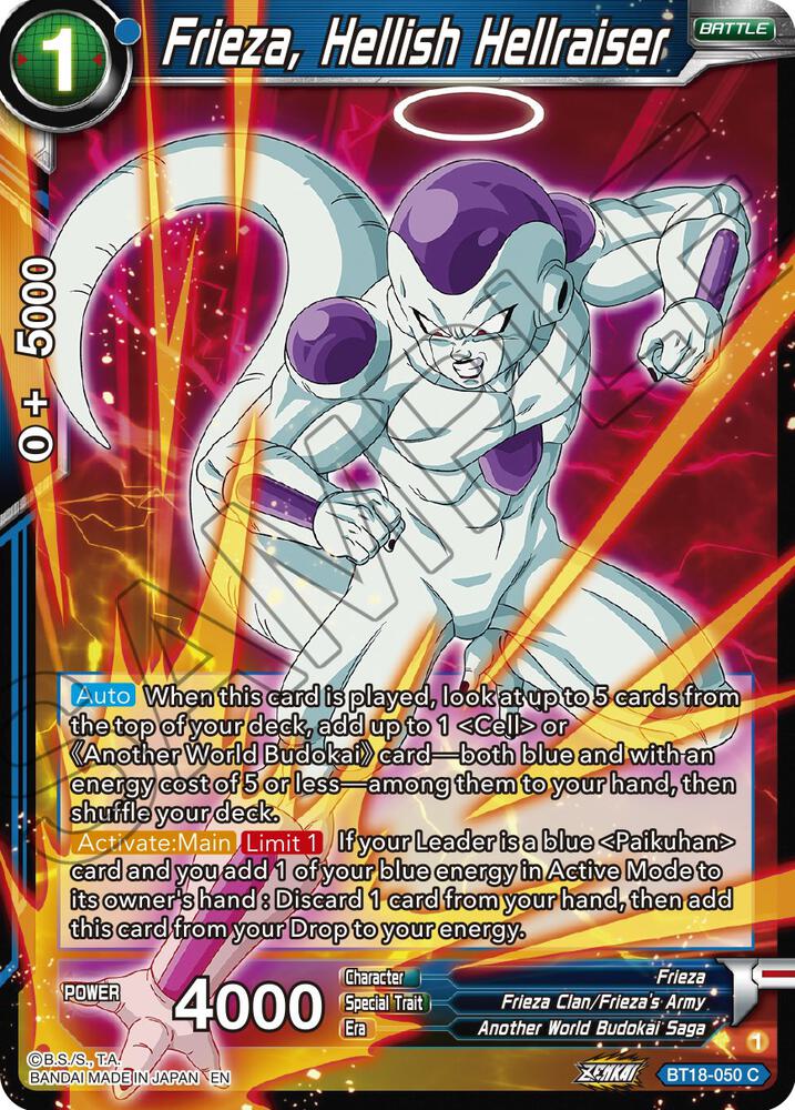 Frieza, Hellish Hellraiser BT18-050 card from Dawn of the Z-Legends