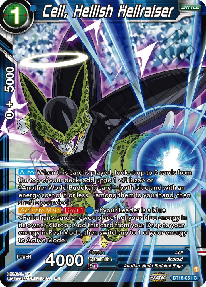 Cell, Hellish Hellraiser BT18-051 card from Dawn of the Z-Legends