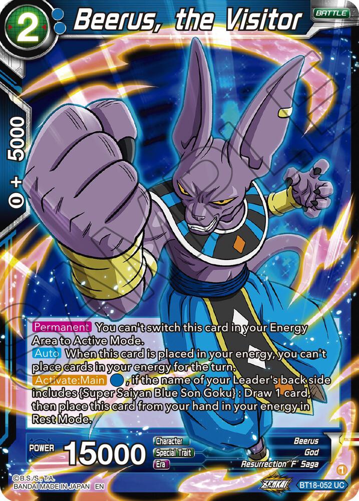 Beerus, the Visitor BT18-052 card from Dawn of the Z-Legends