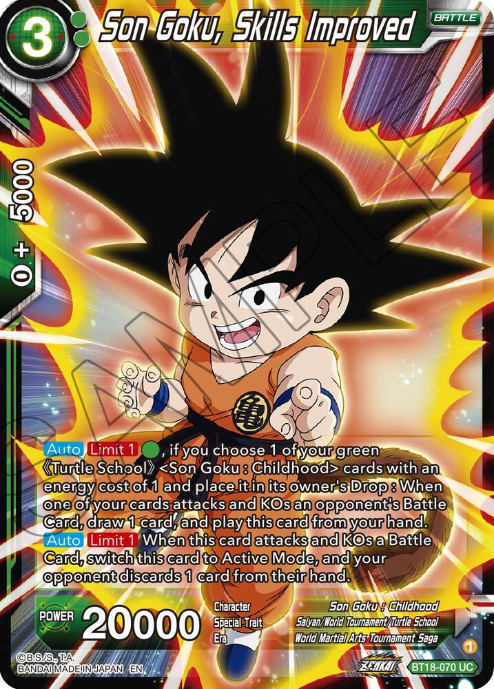 Son Goku, Skills Improved BT18-070 card from Dawn of the Z-Legends