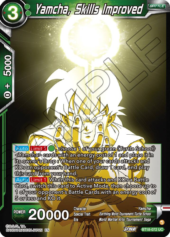 Yamcha, Skills Improved BT18-072 card from Dawn of the Z-Legends