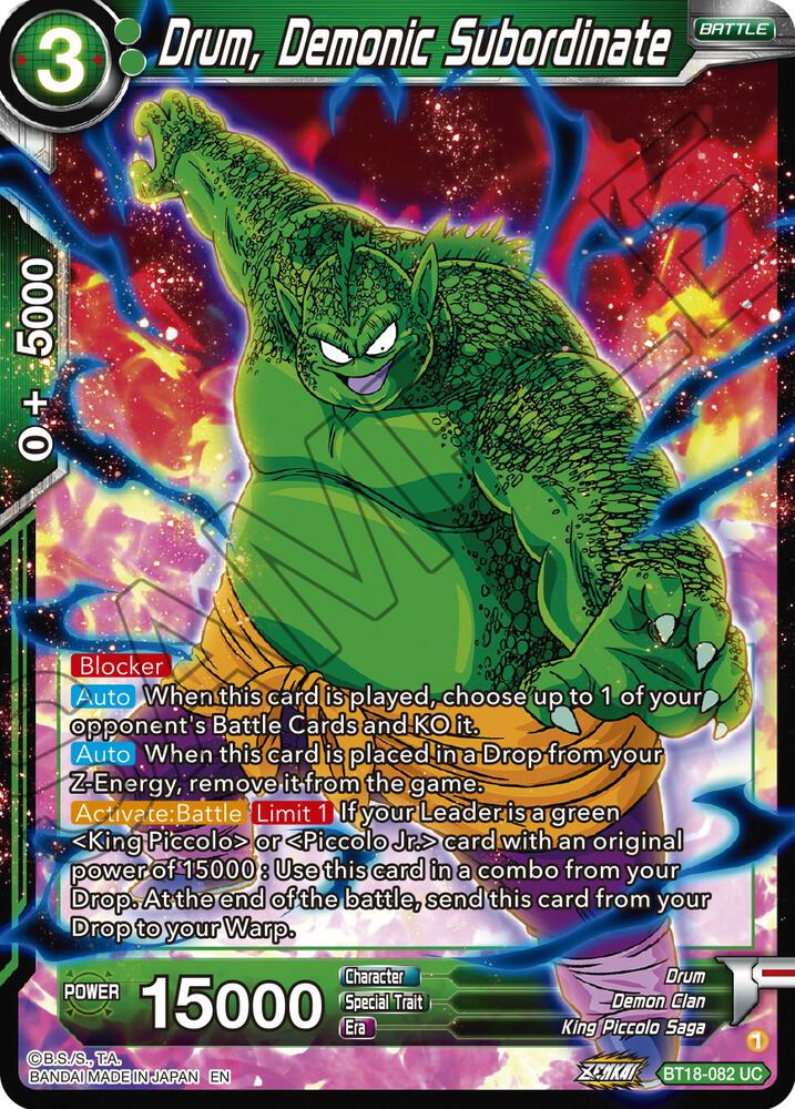 Drum, Demonic Subordinate BT18-082 card from Dawn of the Z-Legends