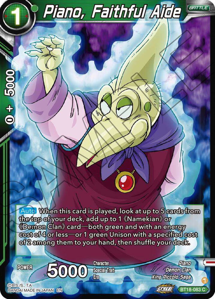 Piano, Faithful Aide BT18-083 card from Dawn of the Z-Legends