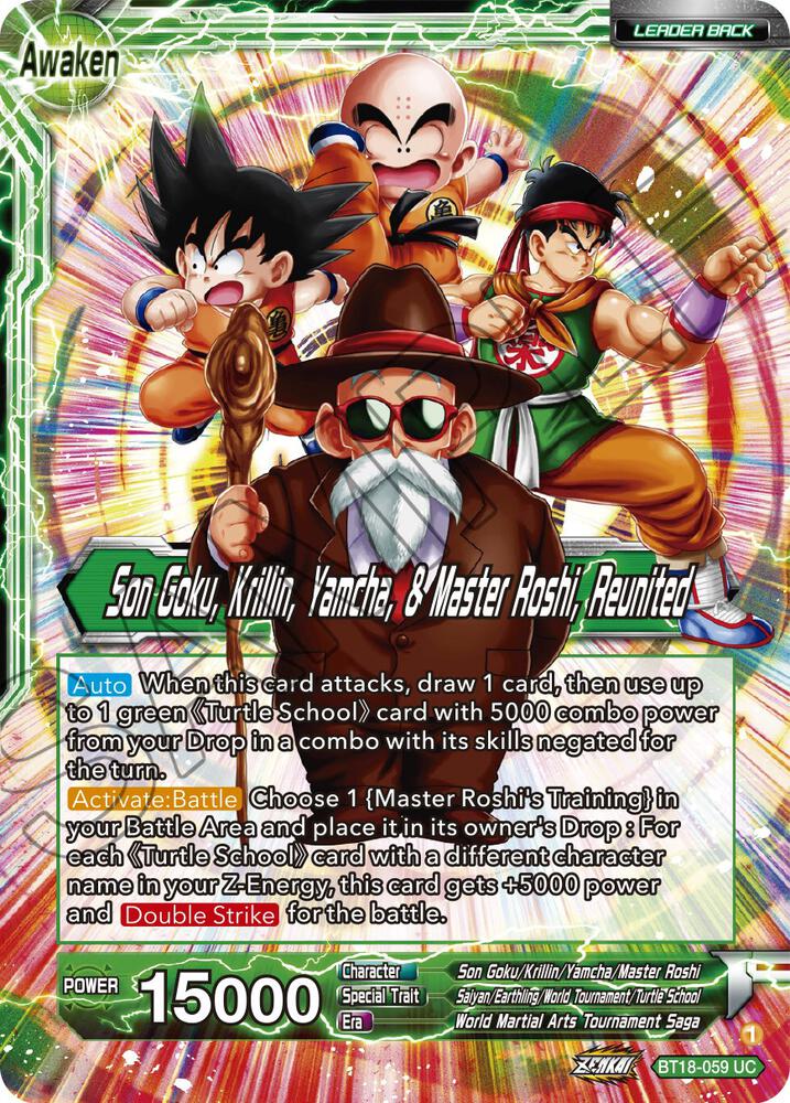 Master Roshi // Son Goku, Krillin, Yamcha, & Master Roshi, Reunited BT18-059 card from Dawn of the Z-Legends