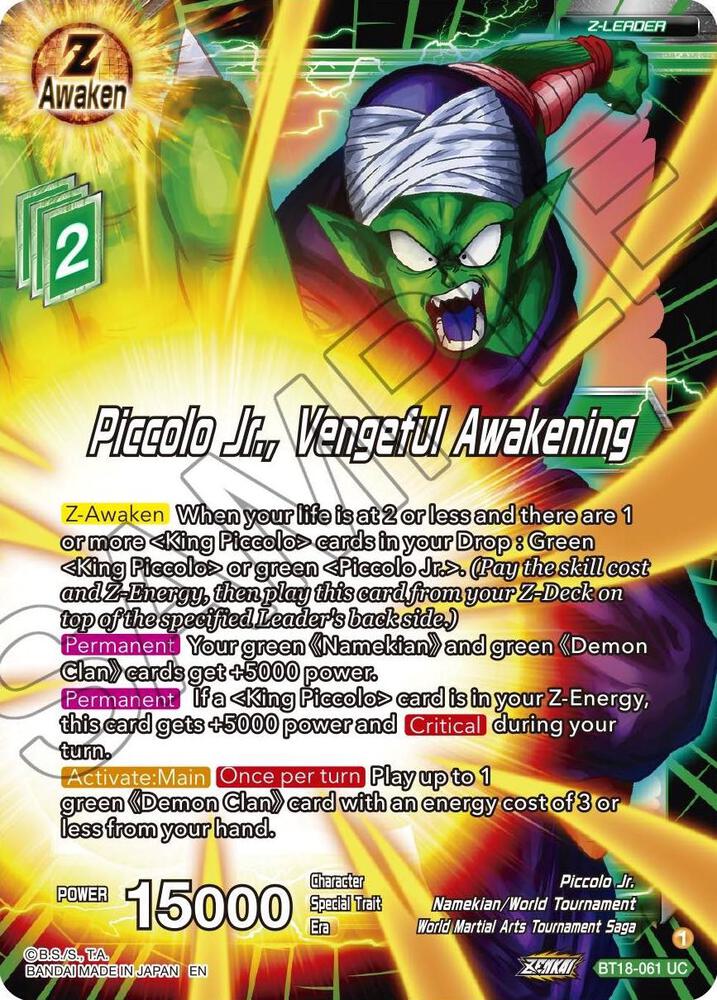 Piccolo Jr., Vengeful Awakening BT18-061 card from Dawn of the Z-Legends