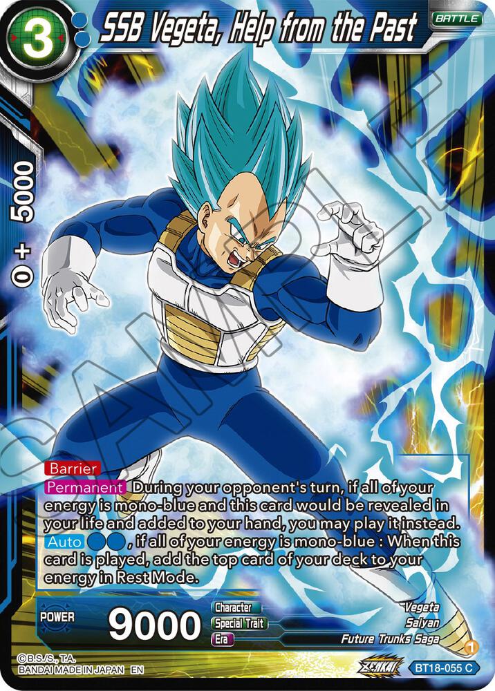 SSB Vegeta, Help from the Past BT18-055 card from Dawn of the Z-Legends