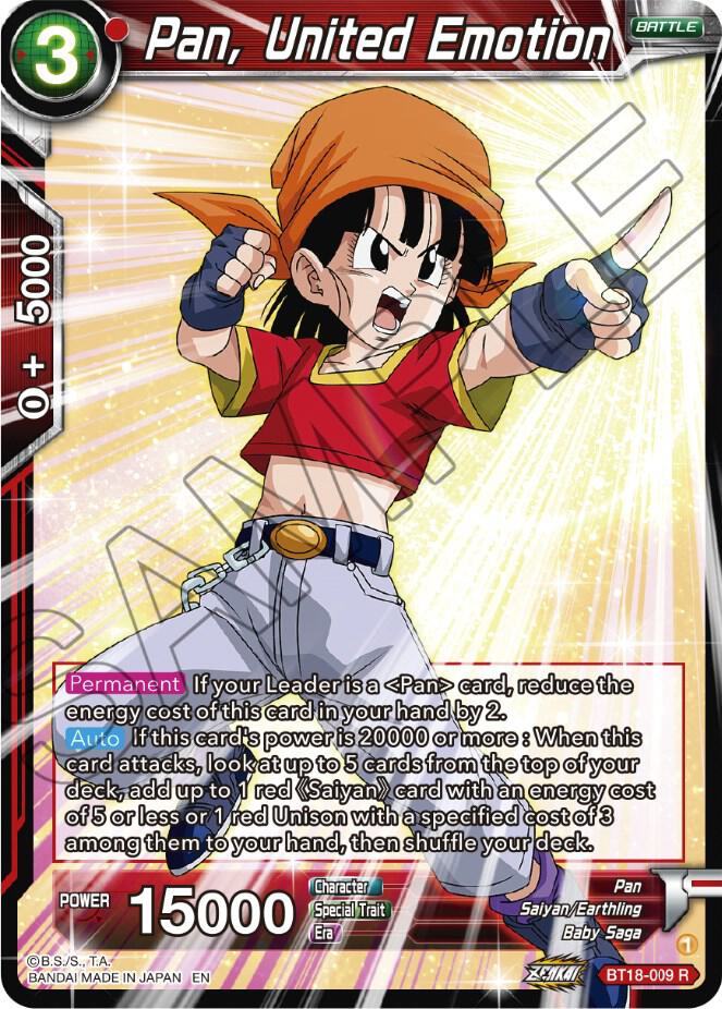 Pan, United Emotion BT18-009 card from Dawn of the Z-Legends