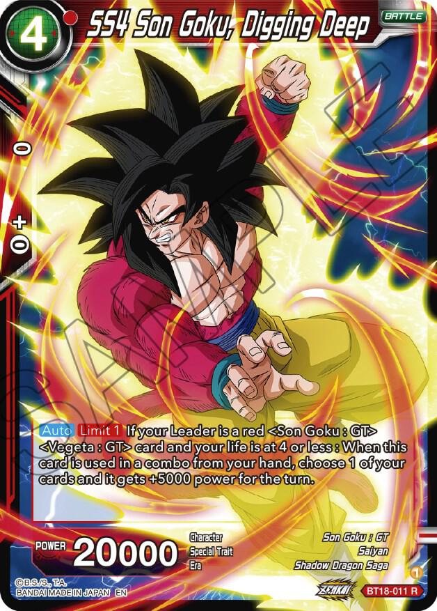 SS4 Son Goku, Digging Deep BT18-011 card from Dawn of the Z-Legends