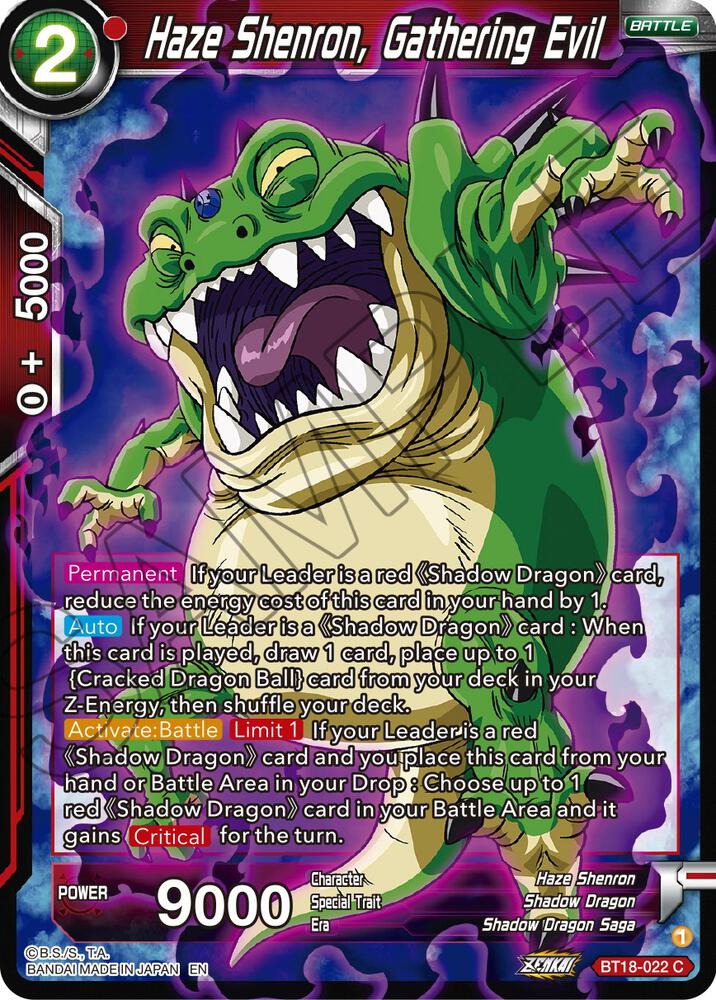Haze Shenron, Gathering Evil BT18-022 card from Dawn of the Z-Legends