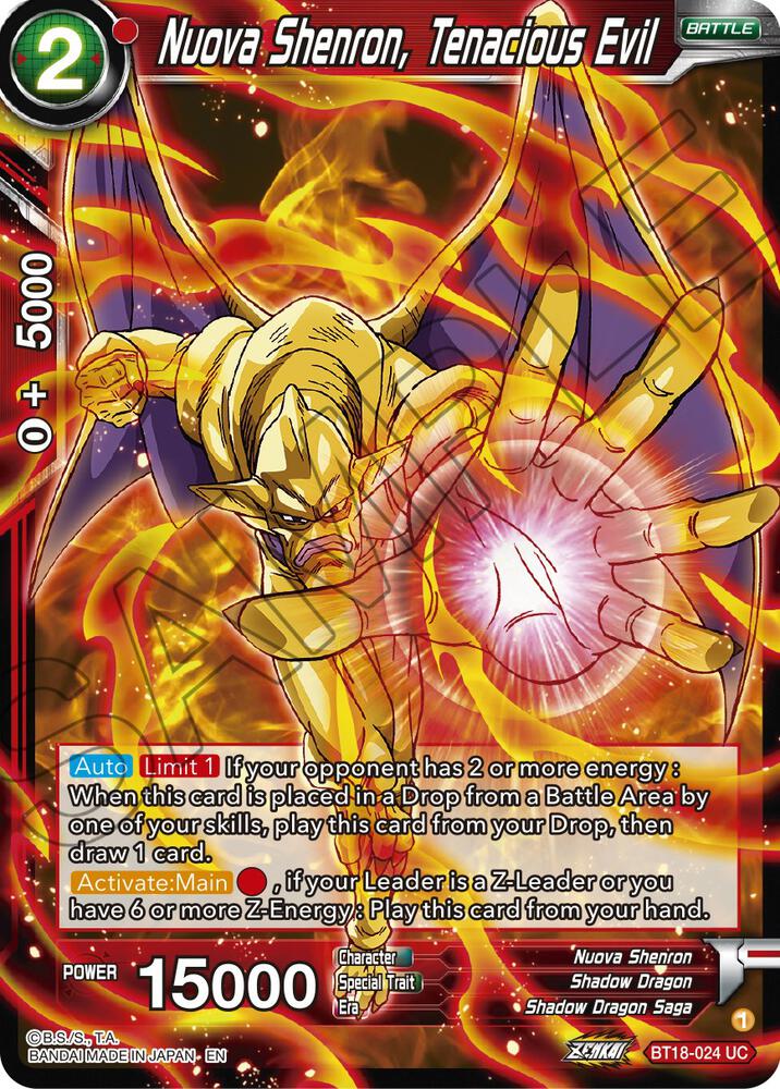 Nuova Shenron, Tenacious Evil BT18-024 card from Dawn of the Z-Legends