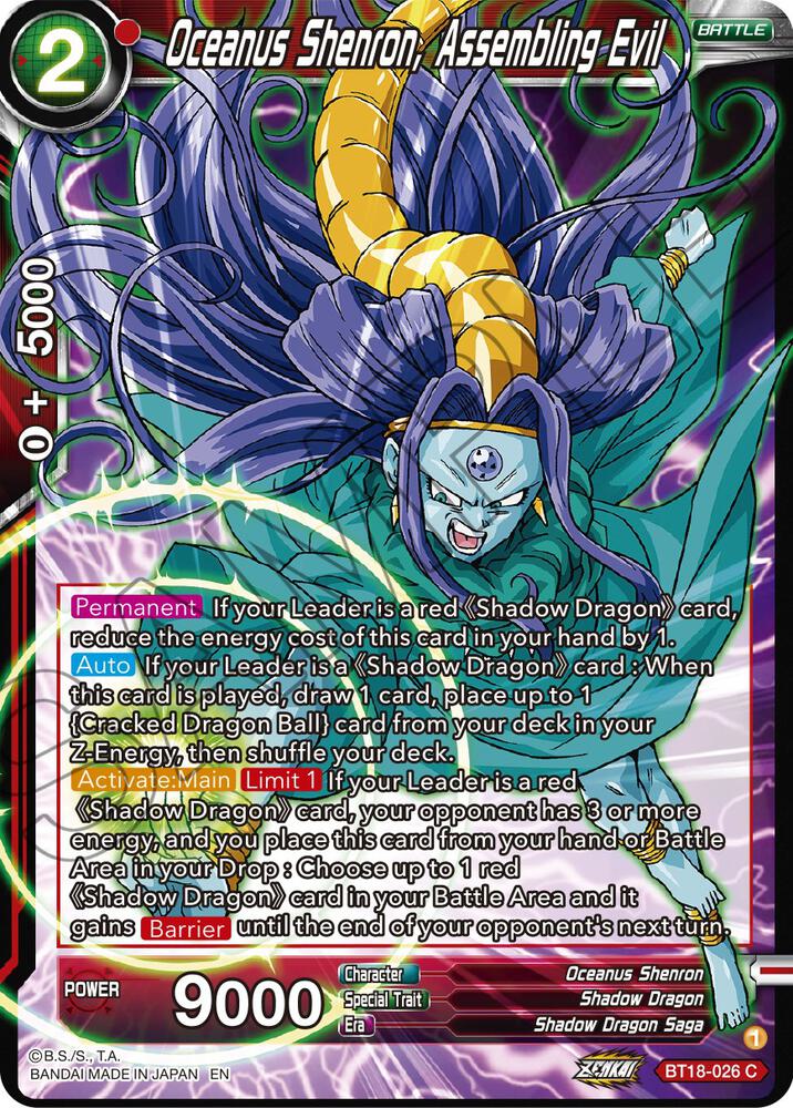 Oceanus Shenron, Assembling Evil BT18-026 card from Dawn of the Z-Legends