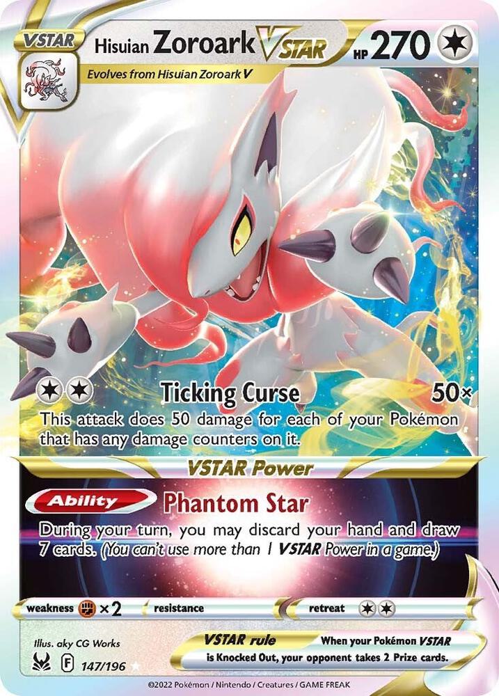 Hisuian Zoroark VSTAR 147/196 card from SWSH11: Lost Origin