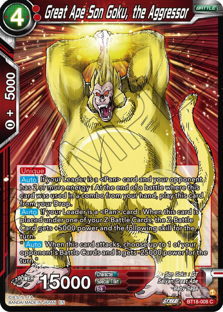 Great Ape Son Goku, the Aggressor BT18-008 card from Dawn of the Z-Legends