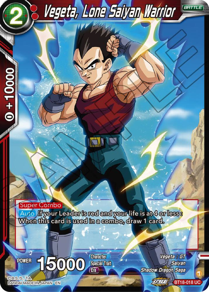 Vegeta, Lone Saiyan Warrior BT18-018 card from Dawn of the Z-Legends