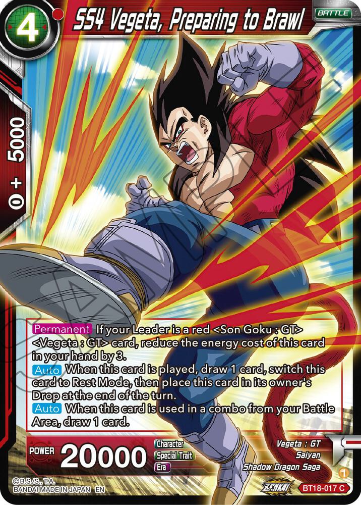SS4 Vegeta, Preparing to Brawl BT18-017 card from Dawn of the Z-Legends