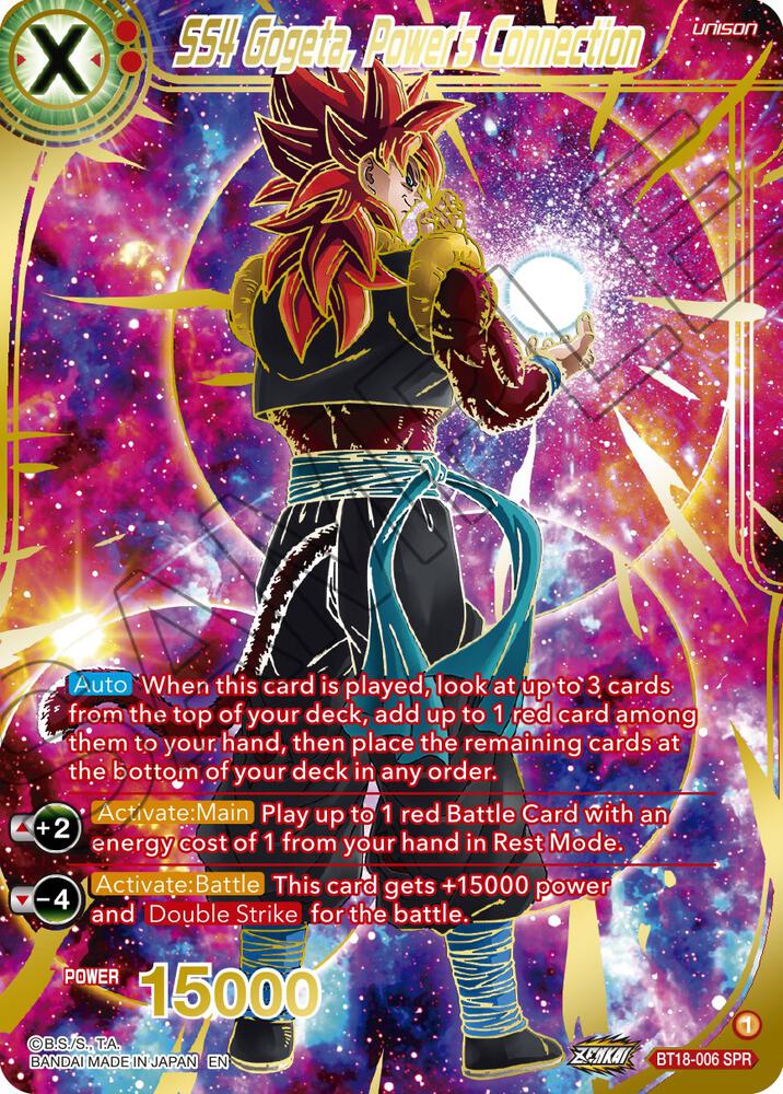 SS4 Gogeta, Power's Connection (SPR) BT18-006 card from Dawn of the Z-Legends
