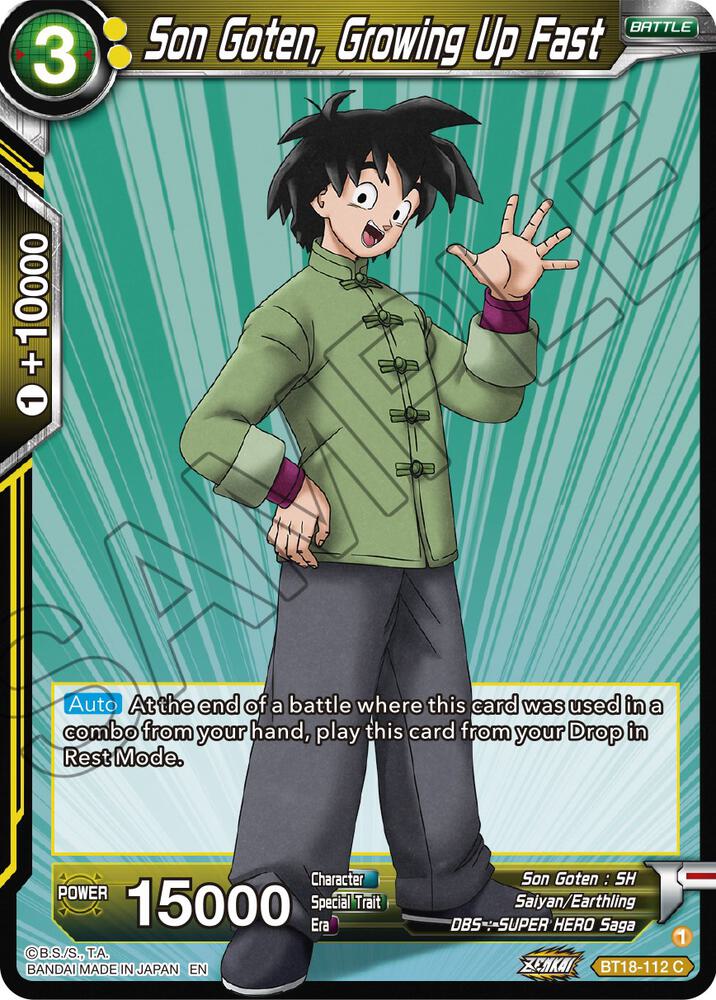 Son Goten, Growing Up Fast BT18-112 card from Dawn of the Z-Legends