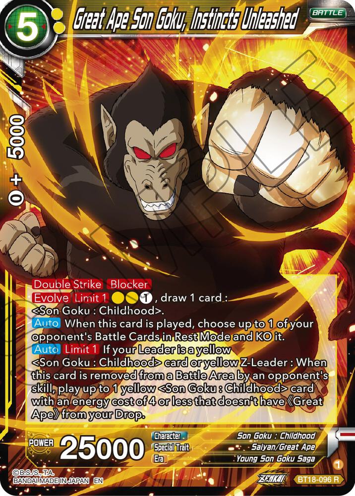 Great Ape Son Goku, Instincts Unleashed BT18-096 card from Dawn of the Z-Legends