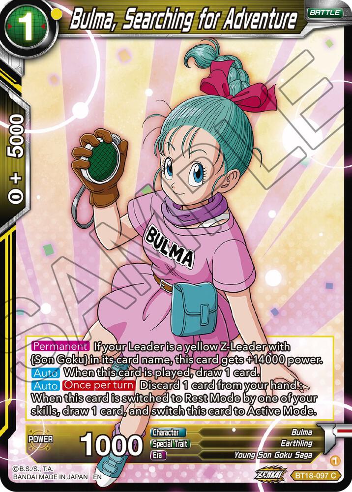 Bulma, Searching for Adventure BT18-097 card from Dawn of the Z-Legends