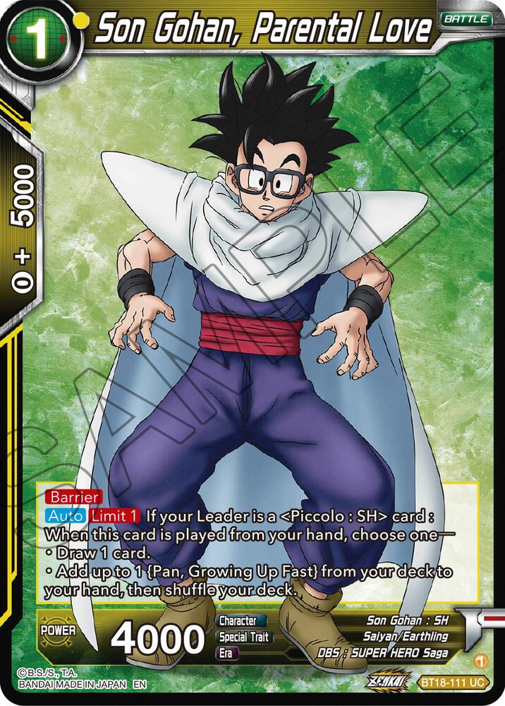 Son Gohan, Parental Love BT18-111 card from Dawn of the Z-Legends