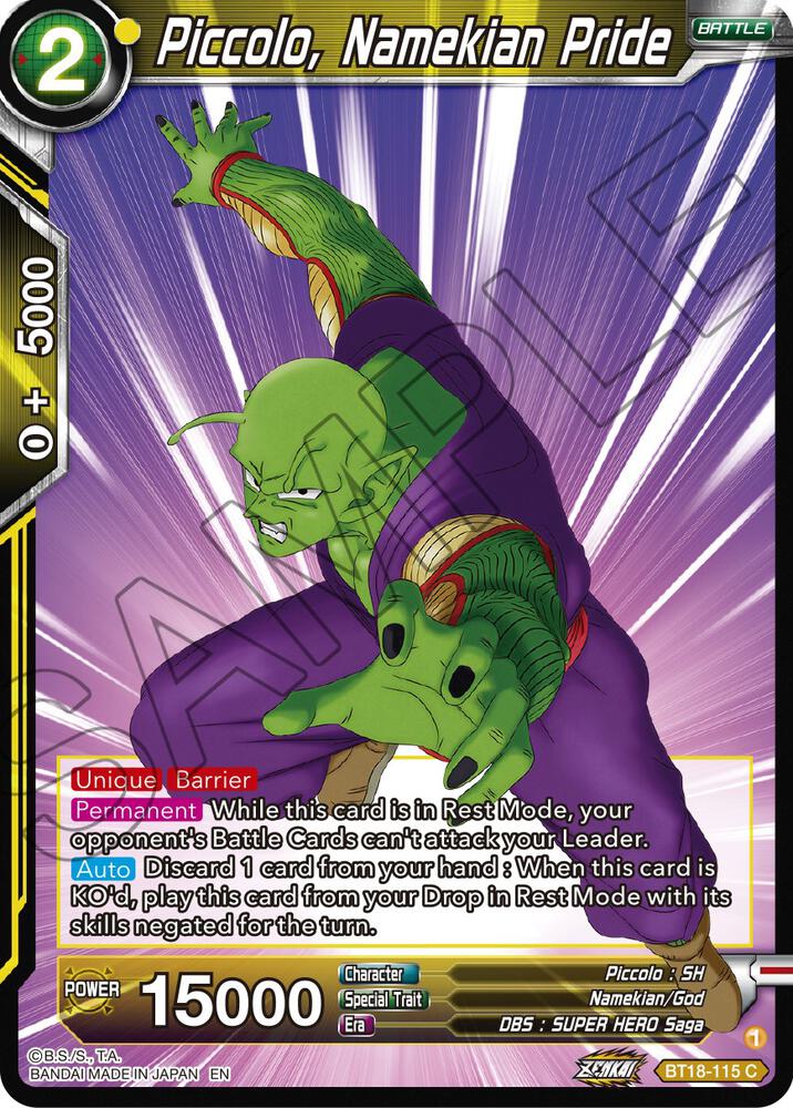 Piccolo, Namekian Pride BT18-115 card from Dawn of the Z-Legends