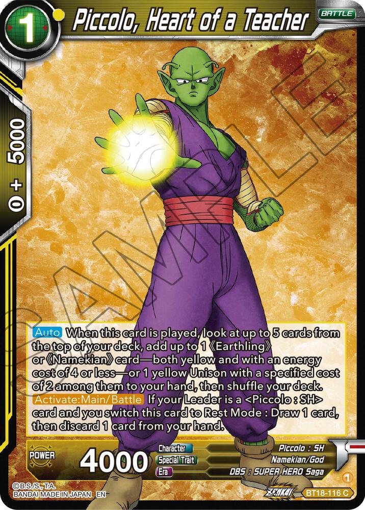 Piccolo, Heart of a Teacher BT18-116 card from Dawn of the Z-Legends