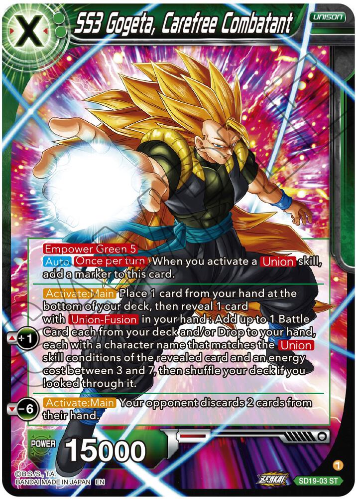 SS3 Gogeta, Carefree Combatant SD19-03 card from Dawn of the Z-Legends