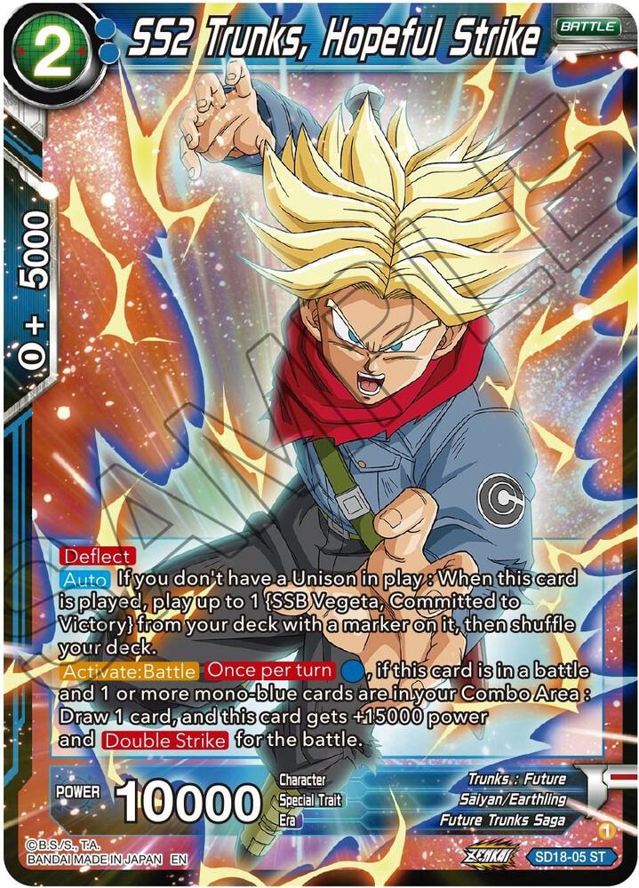 SS2 Trunks, Hopeful Strike SD18-05 card from Dawn of the Z-Legends