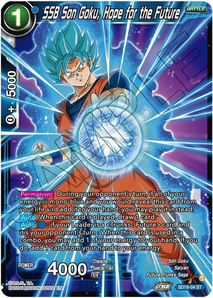 SSB Son Goku, Hope for the Future SD18-04 card from Dawn of the Z-Legends