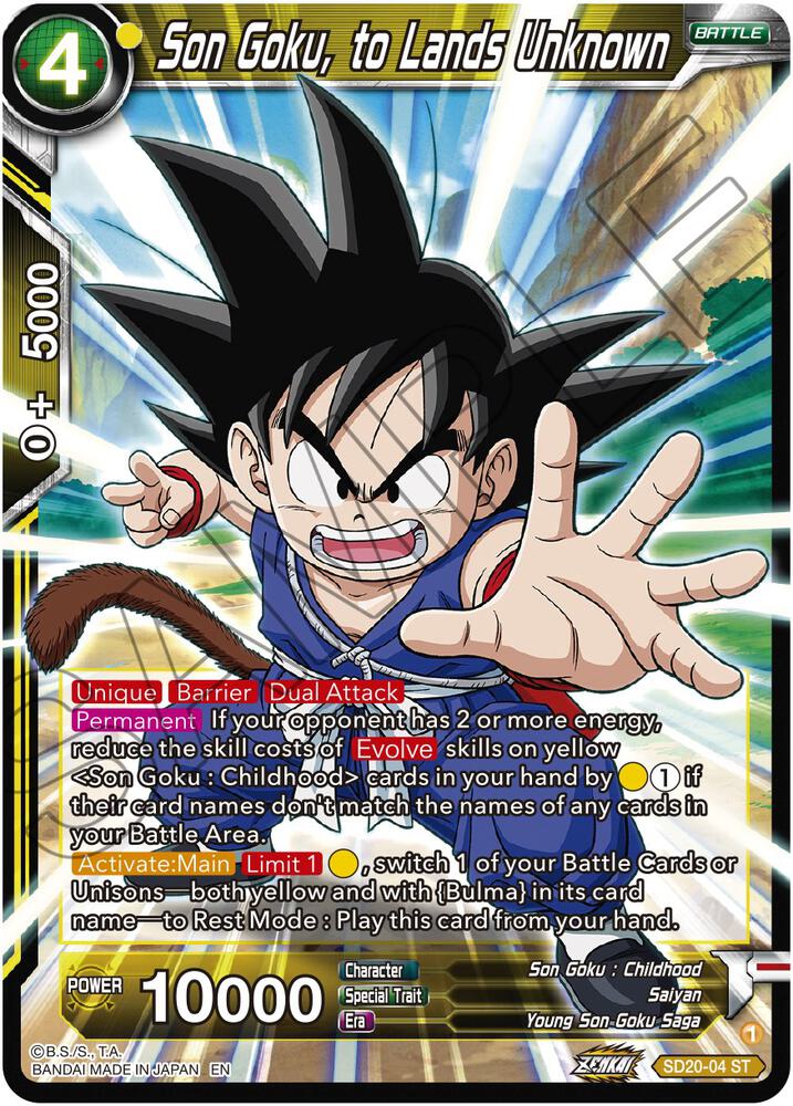 Son Goku, to Lands Unknown SD20-04 card from Dawn of the Z-Legends
