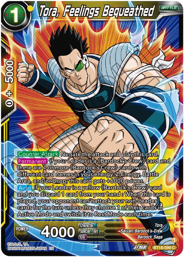 Tora, Feelings Bequeathed BT18-099 card from Dawn of the Z-Legends