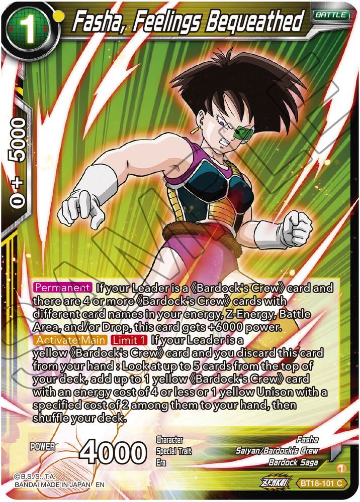 Fasha, Feelings Bequeathed BT18-101 card from Dawn of the Z-Legends